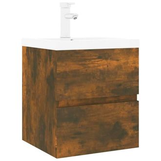 Berkfield Home Sink Cabinet with Built-in Basin Smoked Oak Engineered Wood in Brown