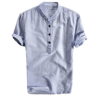 Generic Mens Linen Shirts UK - Mens Button Down Grandad Shirt Short Sleeved Plain Hawaiian T Shirts Mens Hippie Shirts Grandad Collar T-Shirts for Men Regular