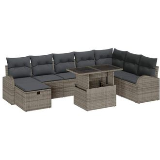 vidaXL Conjunto De Sof&aacute; De Jard&iacute;n Con Coj&iacute;n 9 Pcs Gris Polirat&aacute;n Vidaxl