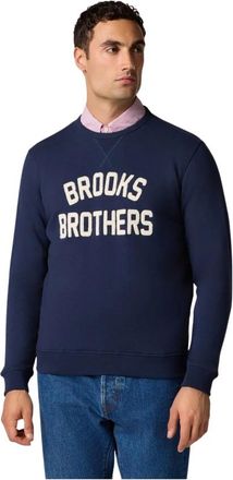 Brooks Brothers Terry Crewneck-sweatshirt met logo-borduring - Heren - Sweatshirts - Blauw - S - Katoen - Hoodies & sweatvesten