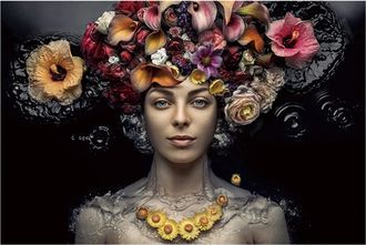 Schubiger M&ouml;bel Digitaldruck auf Glas Damen mit Blumenper&uuml;cke 80x120 cm