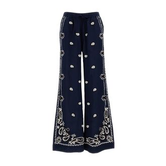 P.A.R.O.S.H. Wide Trousers, female, Blue, Size: XS Embroidered Linen Trousers