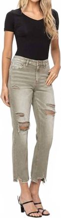 Flying Monkey High Rise Crop Straight Denim Jeans In Beige
