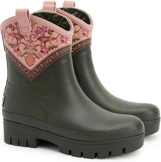 Barbour Thais Short Wellington Boot in Tropical Print/Black at Nordstrom, Size 8