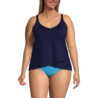 Lands End Tulip Hem Tankini Top in Deep Sea Navy at Nordstrom, Size 3X