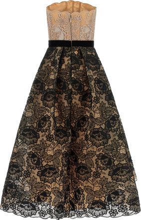 Elie Saab Two-Tone Guipure Lace Dress - Beige