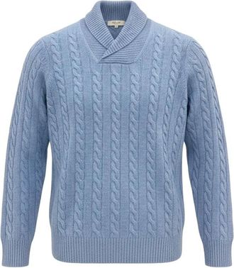 Ferrante Mock Neck Trui van Wol en Kasjmiermix - Heren - V-hals truien - Blauw - M - Wol - Truien & Vesten