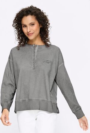 Heine Sweatshirt HEINE, Damen, Gr. 34, steingrau, 100% Baumwolle, gemustert, Rundhals, Sweatshirts Sweatshirt