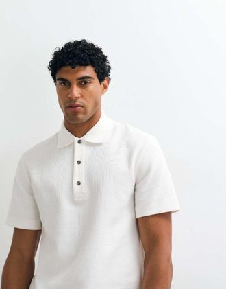 Arket Polo a maniche corte in misto cotone a nido dape bianco sporco