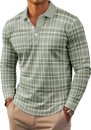 Generic Mens Long Sleeve Polo Shirts Print Casual Vintage Classic Golf Shirt (UK, Alpha, XL, Regular, Regular, 14)