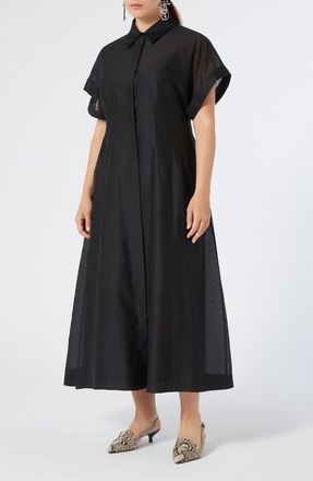 Marina Rinaldi Candia Semisheer Cotton & Silk Shirtdress in Black at Nordstrom, Size 18W