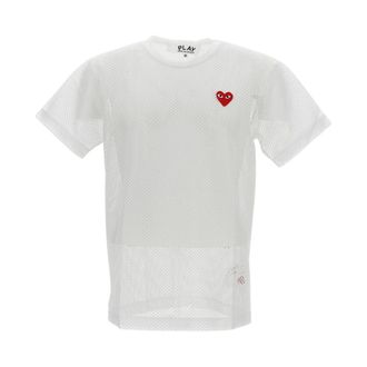 Comme Des Gar&ccedil;ons T-Shirts, male, White, Size: XL Mesh Logo-Patch T-Shirt