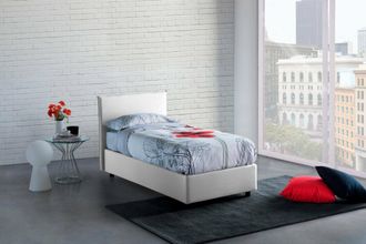 Talamo Italia Cama Individual Candida, Cama Contenedor Con Revestimiento De Tela, 100% Made In Italy, Apertura Lateral, Adecuado Para Colch&oacute;n Cm 80x190, Blanco, Con