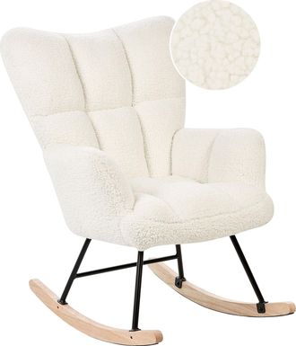 Beliani Beliani - Silla Mecedora De Boucl&eacute; Blanco Negro Madera Clara Patas De Madera Oulu