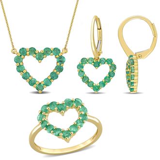 Mimi & Max 2 1/4ct TGW Emerald Jewelry Set Heart Necklace Earrings Ring 10k Yellow Gold