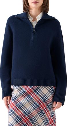 Akris Chunky Knit Polo Sweater in Navy at Nordstrom, Size 12