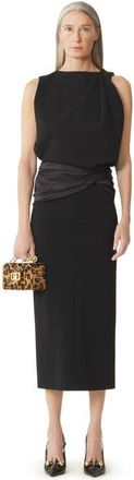 Lanvin Black Midi Dress In Jersey And Satin at Nordstrom, Size 36
