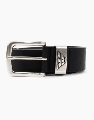 Emporio Armani Mens Emporio Armani Logo Keeper Leather Belt Black - Size: 115
