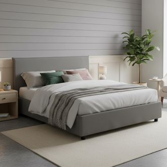 Dmora Dmora - Cama Matrimonial Dalfons, Cama Contenedor Con Revestimiento De Tela, 100% Made In Italy, Apertura Frontal, Adecuado Para Colch&oacute;n Cm 140x200, G