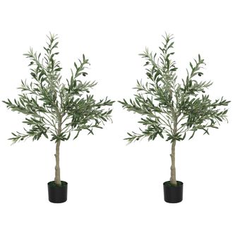 HOMCOM 2 Pack Indoor Artificial Plants - Faux Potted Silk Olive Trees - 150cm | TJ Hughes