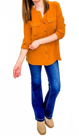 Multiples Button Up Blouse In Dark Gold - Deep Mustard