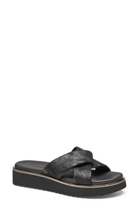 Johnston & Murphy Mitzi Platform Wedge Slide Sandal in Black Metallic Suede at Nordstrom, Size 7.5