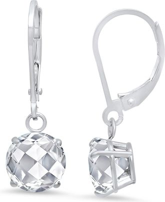 MAX + STONE 10K White Gold Round Checkerboard Cut Gemstone Leverback Earrings (8mm)