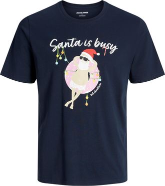 Jack & Jones Plus Size Kurzarmshirt JJCHRISTMAS TEE SS CREW NECK PLS, Herren, Gr. 4XL, sky captain, Jersey, Obermaterial: 100% Baumwolle, JACK & JONES PLUSSIZE, bedruckt, re