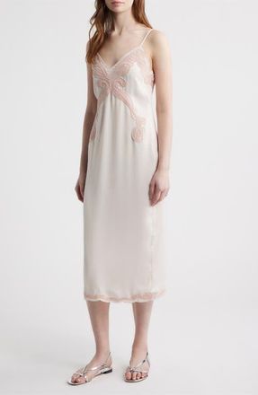 Rag & Bone Ann Embroidery Detail Midi Slipdress in Blush at Nordstrom, Size 00