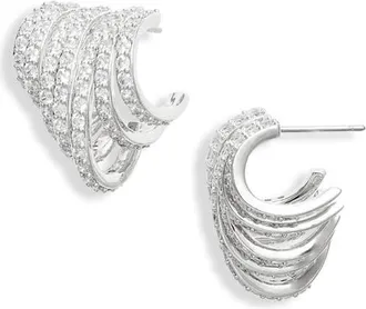 Nadri Multirow C-Hoop Earrings in Rhodium at Nordstrom