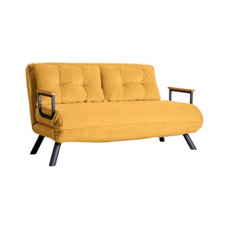 Dmora Sof&aacute; Cama 2 Plazas Calvin, Con Almacenaje, Reclinable, Brazos, 133x78 Cm Amarillo