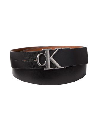 Calvin Klein Lederg&uuml;rtel CALVIN KLEIN CK BUCKLE TUMBLED 35MM ADJ/REV, Herren, Gr. 11,5, schwarz, ck cognac, antique silber, Web, Rindsleder, unifarben, G&uuml;rtel Lede