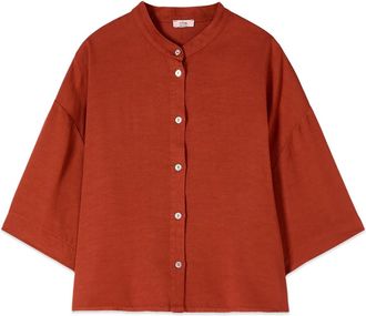 Oltre Boxy Shirt met Mandarijnkraag - Dames - Blouses - Oranje - L - Overhemden