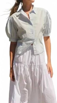 Sundry Button Up Poplin Top In Sea Breeze