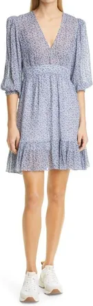 byTiMo Ditsy Floral Dobby Chiffon Fit & Flare Dress in Petite Blue at Nordstrom, Size Medium