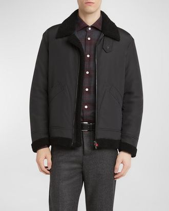 Kiton Mens Shearling-Trim Bomber Jacket