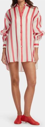 LEO LIN Stripe Shirt Dress In Scarlett
