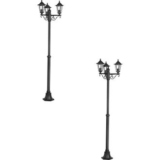 Loops 2 PACK IP44 Outdoor Bollard Light Black Cast Aluminium 3 Arm 60W E27 Post