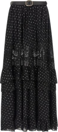Self Portrait Black And Gold Chiffon Lace Maxi Gonne Nero-Donna