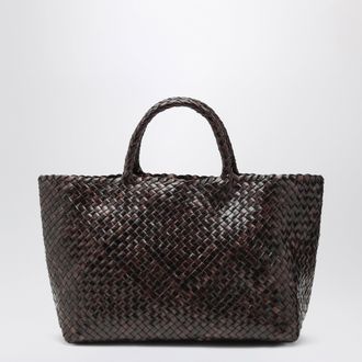 Maneb&igrave; Bali tote bag in woven leather, dark brown