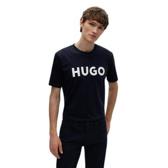 HUGO BOSS Hugo Heren-T-shirt met Dulivio-logo in contrasterende kleuren (Black Iris Marineblauw/Wit)