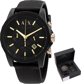 A|X Armani Exchange Chronograph Quartz Black Dial Mens Watch And Luggage Tag Gift Set AX7105