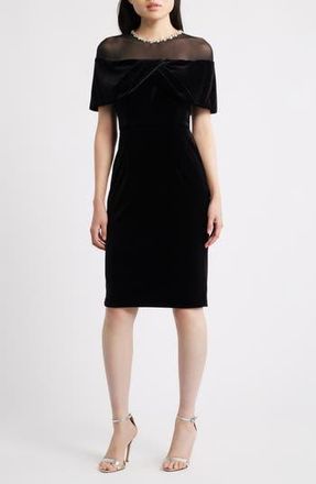 Vince Camuto Rhinestone & Illusion Lace Detail Velvet Cocktail Sheath Dress in Black at Nordstrom Rack, Size 4