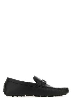 Fendi Black Leather Diver O Lock Loafers