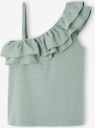 Vertbaudet Asymmetrisches Mädchen Volant-Top salbeigrün