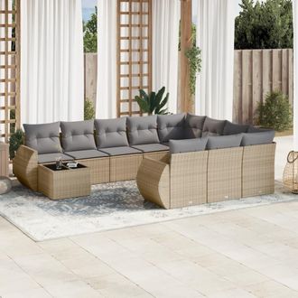 vidaXL Set De Sof&aacute;s De Jard&iacute;n 11pzas Con Cojines Rat&aacute;n Sint&eacute;tico Beige Vidaxl