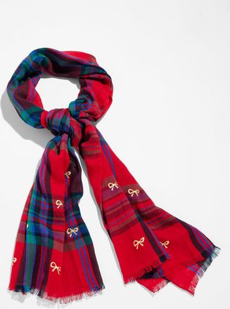 Talbots Wishful Plaid Oblong Scarf - Red - 001 - 100% Cotton Talbots