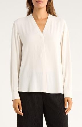 Eileen Fisher V-Neck Long Sleeve Silk Top in Bone at Nordstrom Rack, Size X-Large
