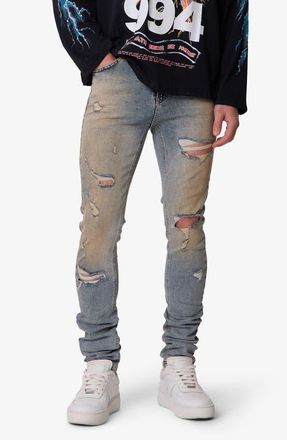 mnml Slashed Skinny Denim Jeans in Vintage Blue at Nordstrom, Size 34