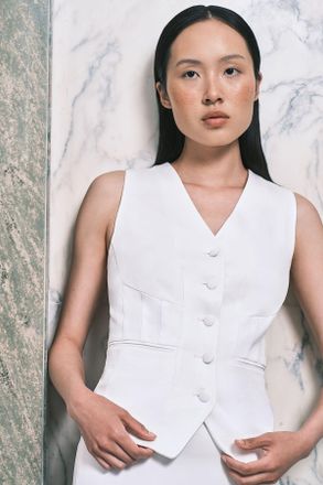 Karen Millen Womens Satin Viscose Tailored Waistcoat - White - Size 12 UK